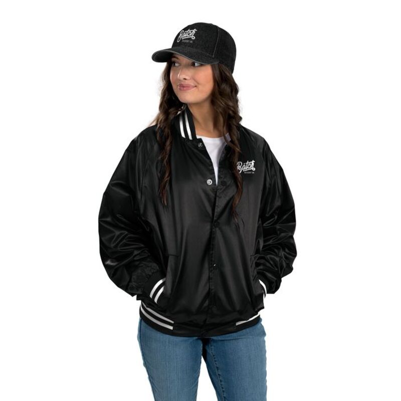 Satin Baseball Jacket/Striped Trim Thumbnail