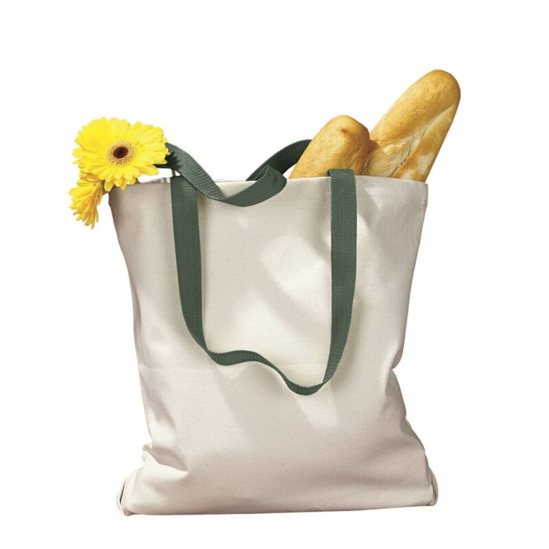 Canvas Tote with Contrast-Color Handles Thumbnail