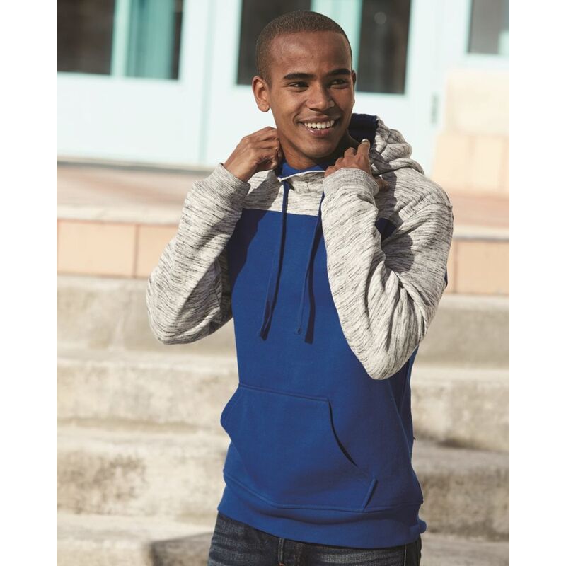 Men's Mélange Fleece Colorblocked Hooded Sweatshirt Thumbnail